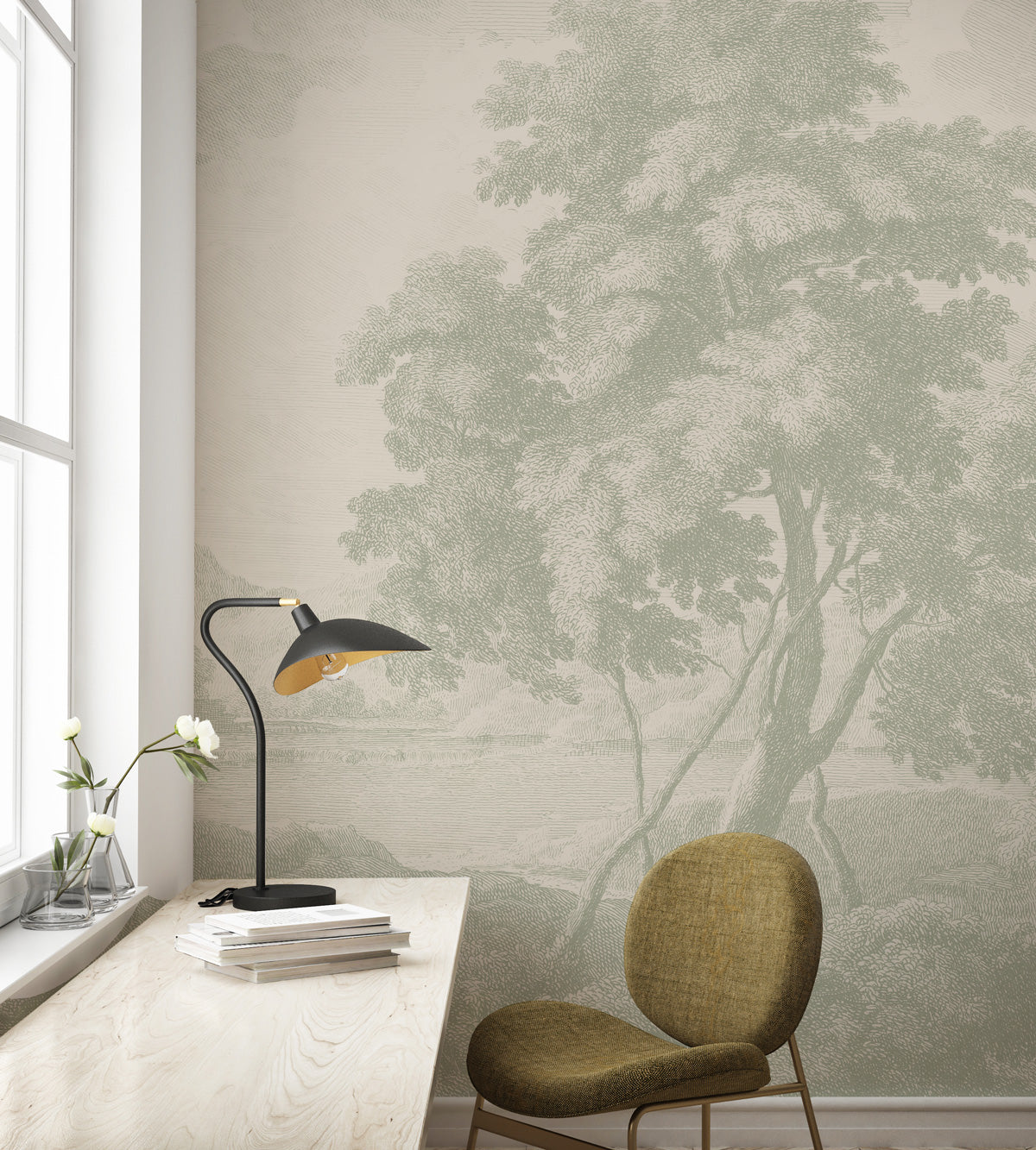 Landscape Wallpaper - ENGRAVED green – Annet Weelink Design