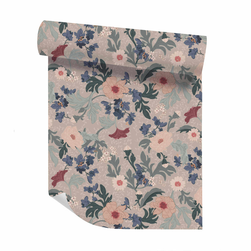 Piece of Wallpaper - Feline Forest flowers beige