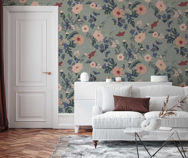 Piece of Wallpaper - Feline Forest flowers green