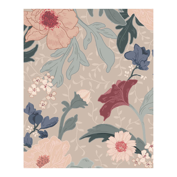 Wallpaper Sample - Feline Forest Flowers beige