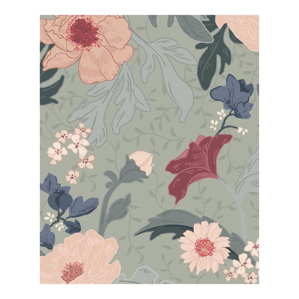 Wallpaper Sample - Feline Forest Flowers green