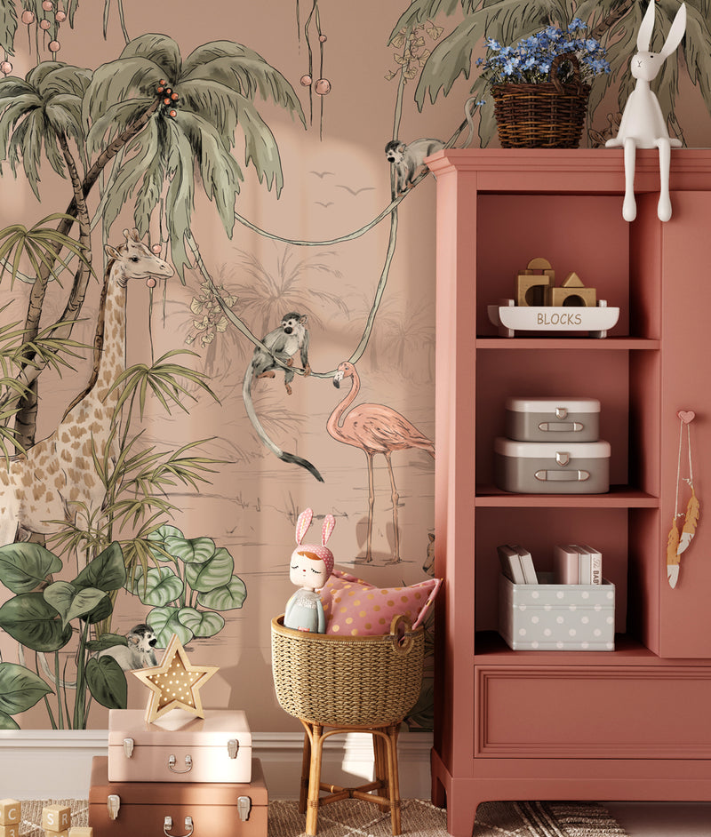 Jungle behang - JUNGLE JAZZ dusty blush