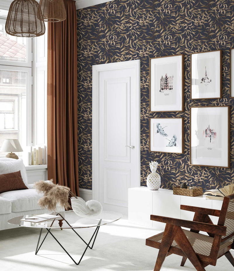 Piece of Wallpaper - Lola leaves navy