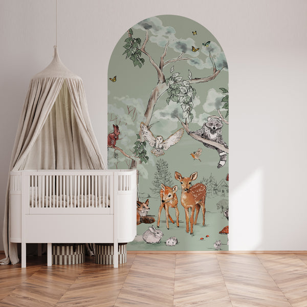 Peel and stick Arch Wallpaper Decal - Magical Forest Green