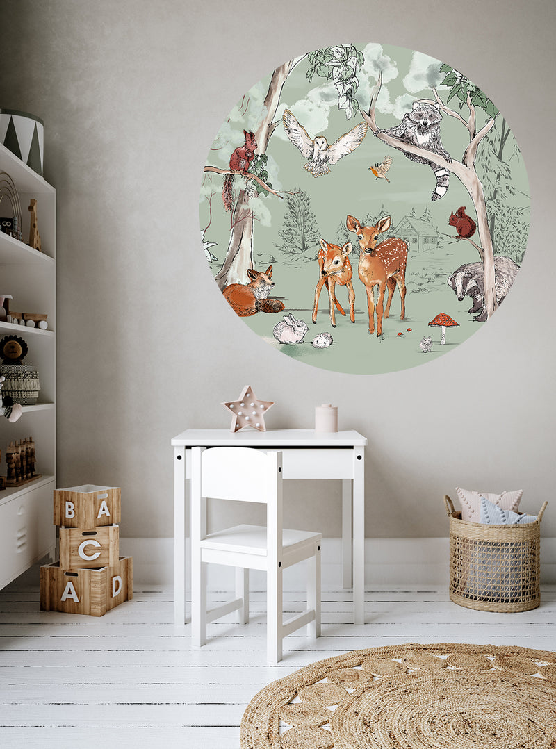 Sticker mural rond - Magical Forest Green