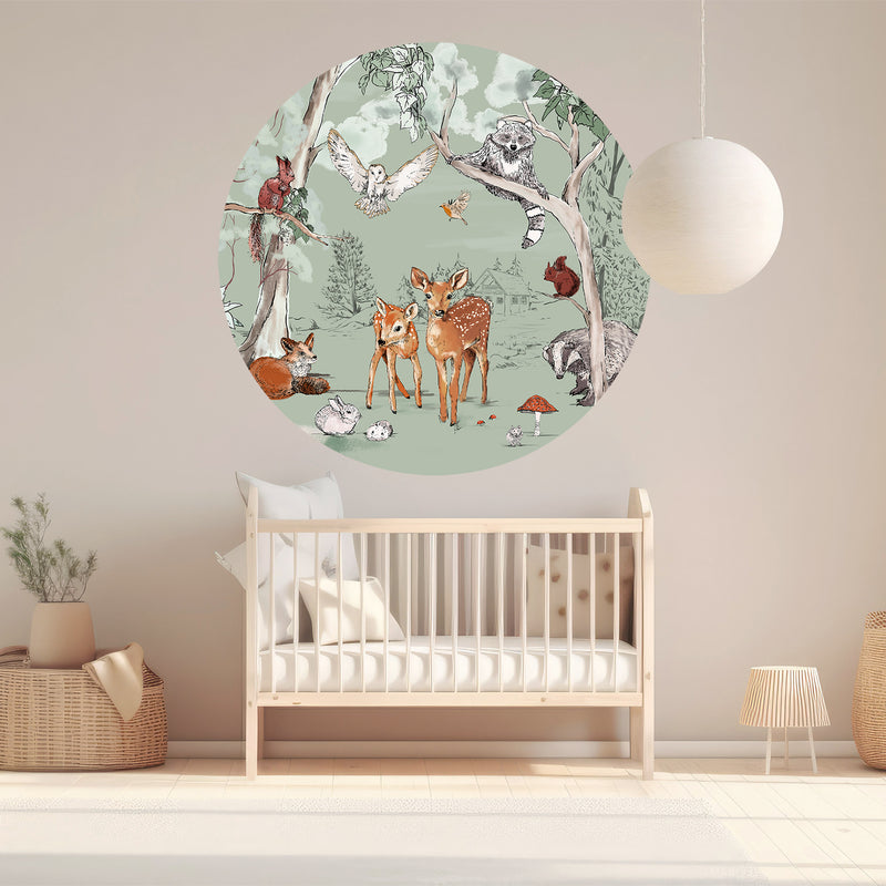 Sticker mural rond - Magical Forest Green