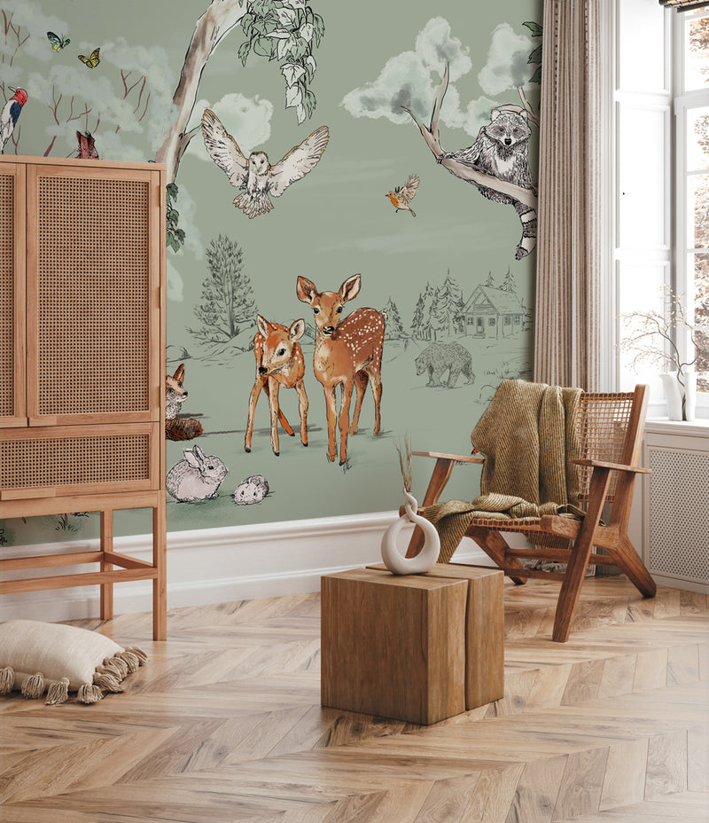 Animal Wallpaper - MAGICAL FOREST Green