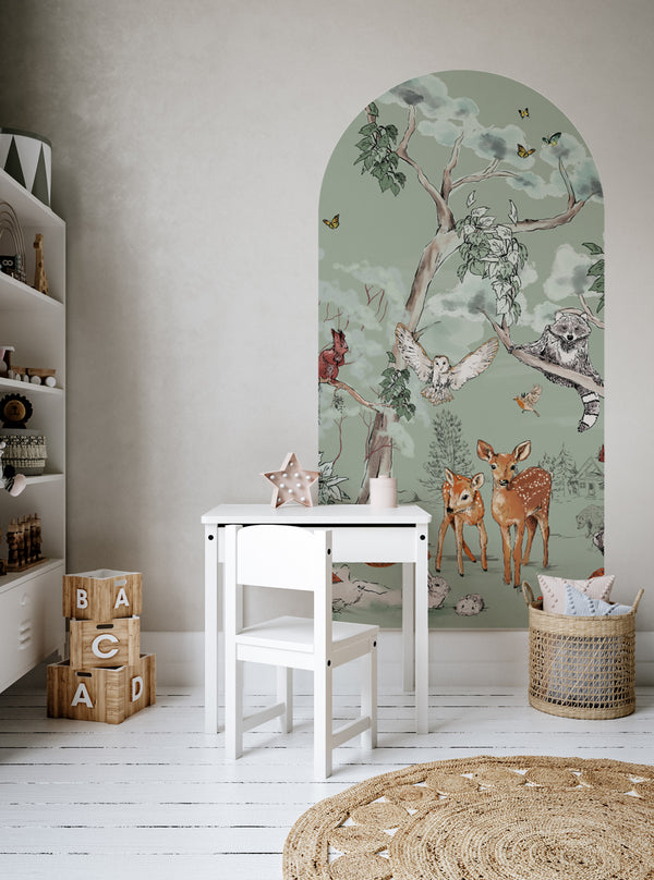 Peel and stick Arch Wallpaper Decal - Magical Forest Green