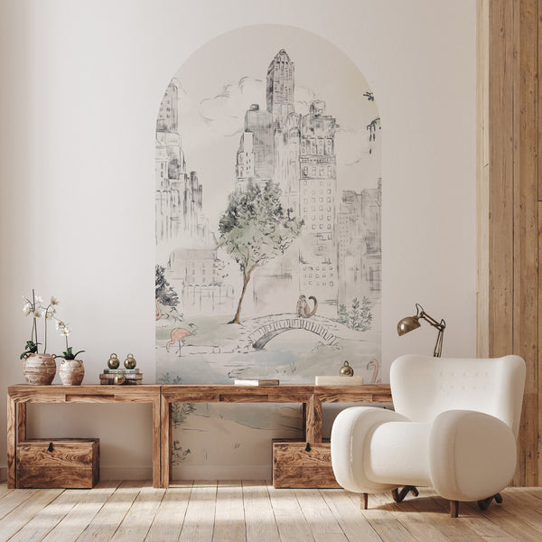 Peel and stick Arch Wallpaper Decal - New York CENTRAL PARK off white