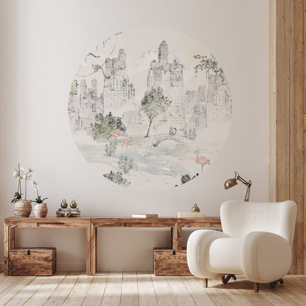 Sticker mural rond - CENTRAL PARK off white