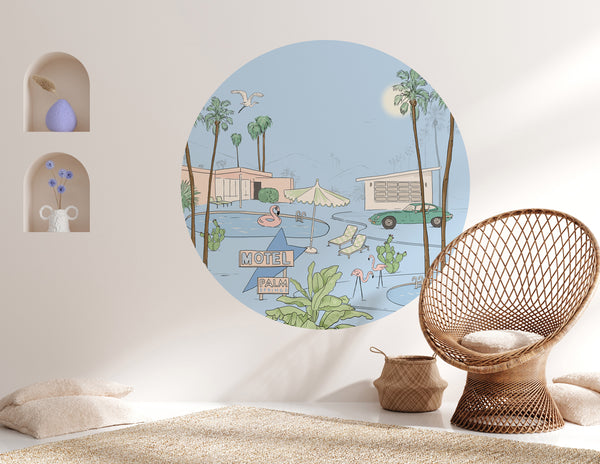 Sticker mural rond - PALM SPRINGS azure