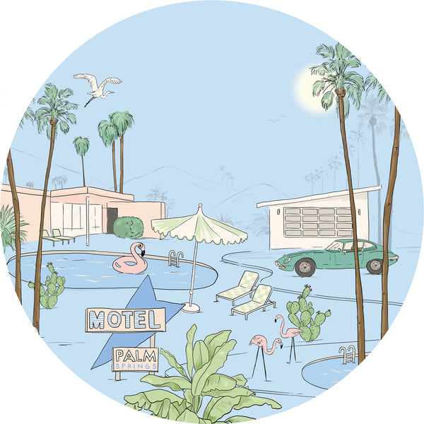 Sticker mural rond - PALM SPRINGS azure