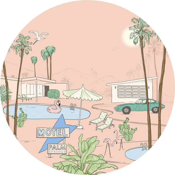 Sticker mural rond - PALM SPRINGS peach