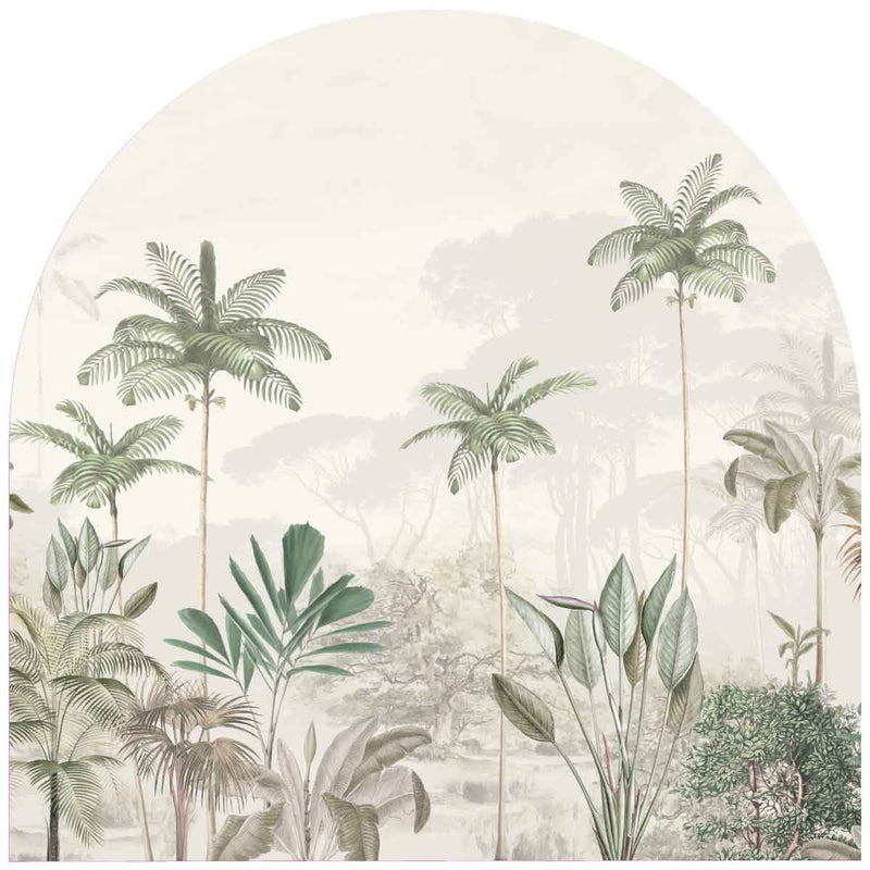 SALE Peel and stick Arch Wallpaper Decal - Tropical Wilderness beige/green 90x90cm