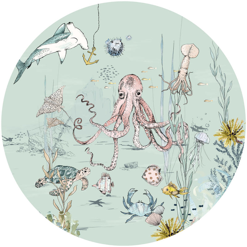 Round wall sticker - Underwater Wonders Mint