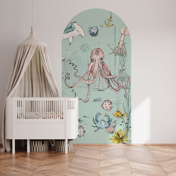 Peel and stick Arch Wallpaper Decal - Underwater Wonders Mint