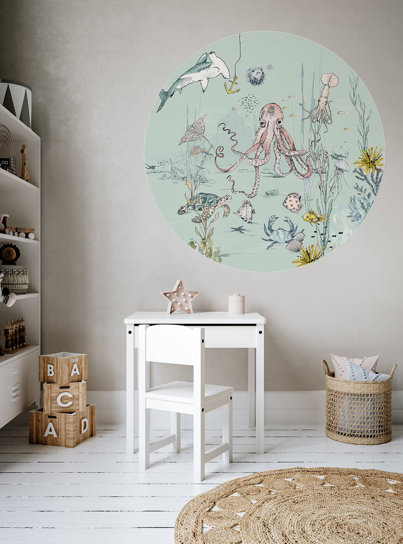 Round wall sticker - Underwater Wonders Mint