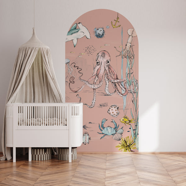 Peel and stick Arch Wallpaper Decal - Underwater Wonders Sorbet