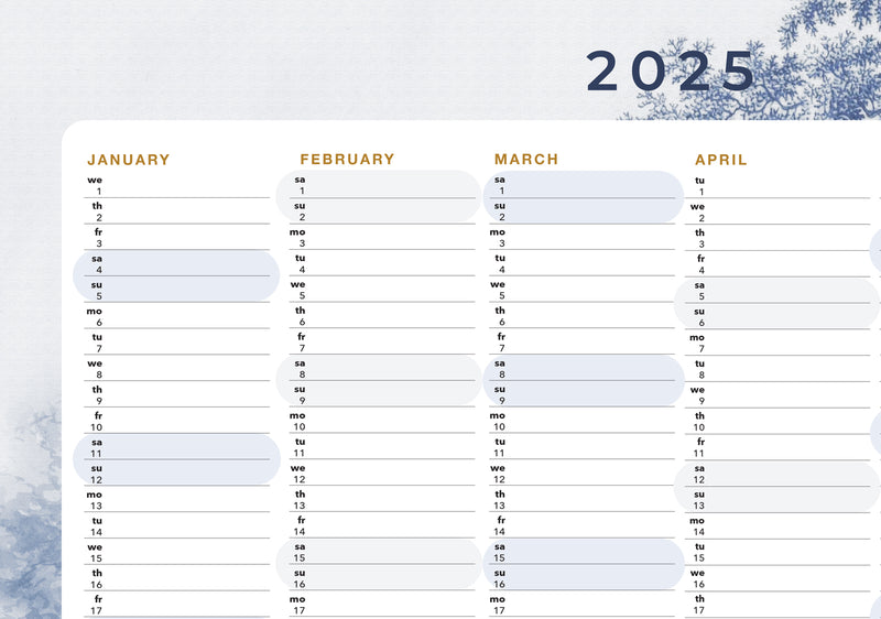 Yearly Planner 2025 - ROMANTIC GARDEN BLUE