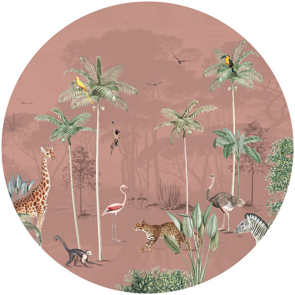 Sticker mural rond - Wildlife's Playground Blush