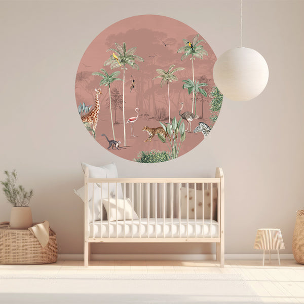 Sticker mural rond - Wildlife's Playground Blush