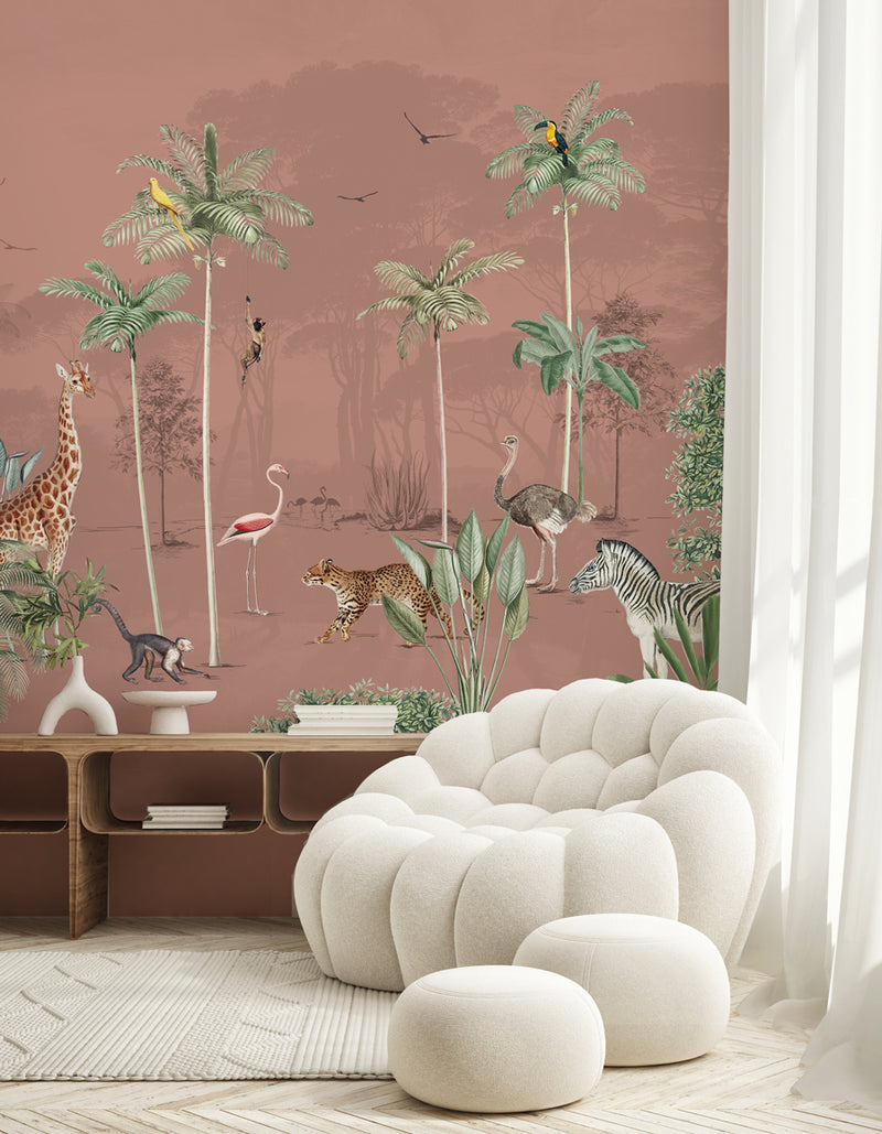 Jungle Behang - Wandgrote afbeelding - WILDLIFE'S PLAYGROUND Blush