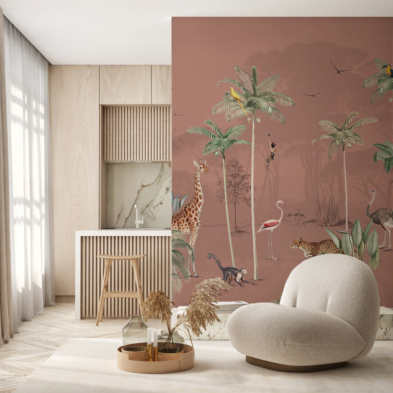 Jungle Behang - Wandgrote afbeelding - WILDLIFE'S PLAYGROUND Blush