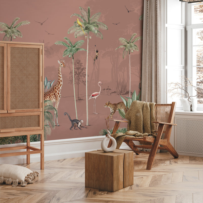 Jungle Behang - Wandgrote afbeelding - WILDLIFE'S PLAYGROUND Blush