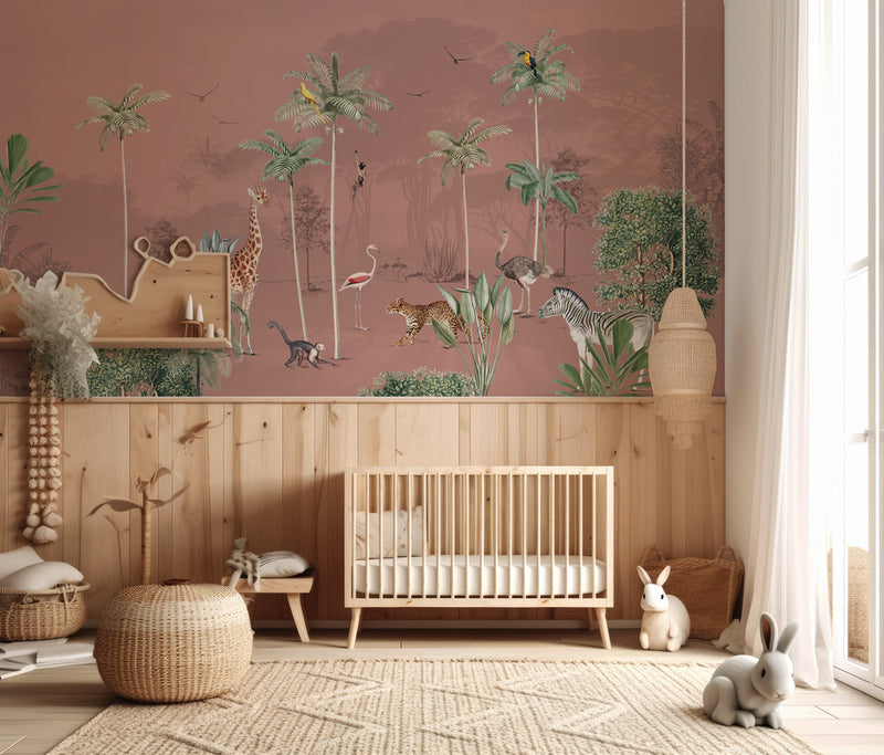 Papier Peint Jungle - AIRE DE JEU DE LA FAUNE Blush