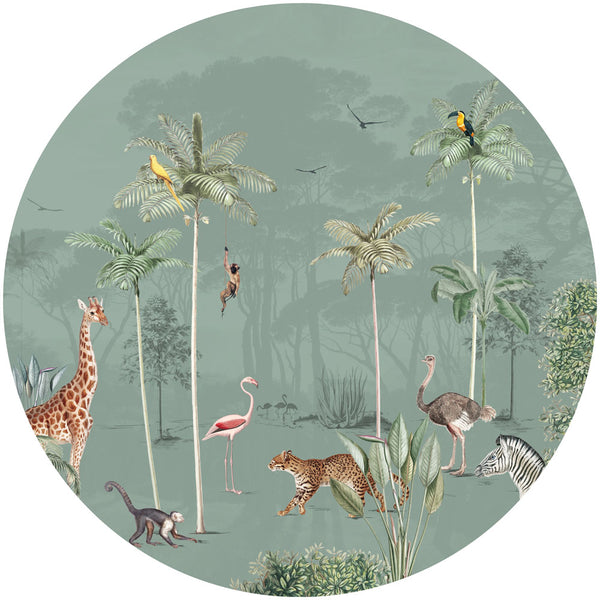 Sticker mural rond - Wildlife's Playground Green