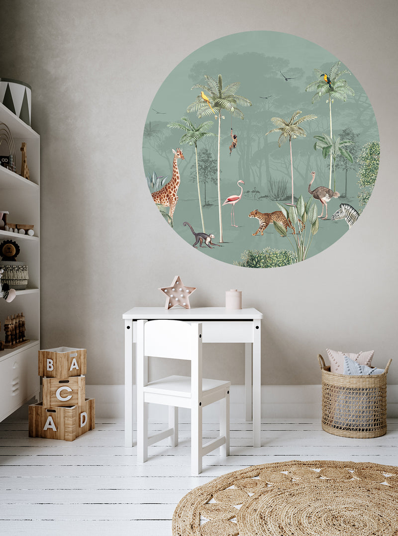 Sticker mural rond - Wildlife's Playground Green