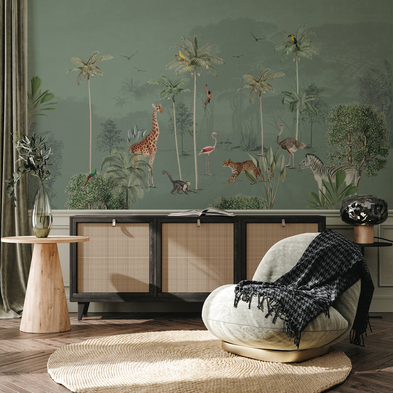 Jungle Behang - Wandgrote afbeelding - WILDLIFE'S PLAYGROUND Green