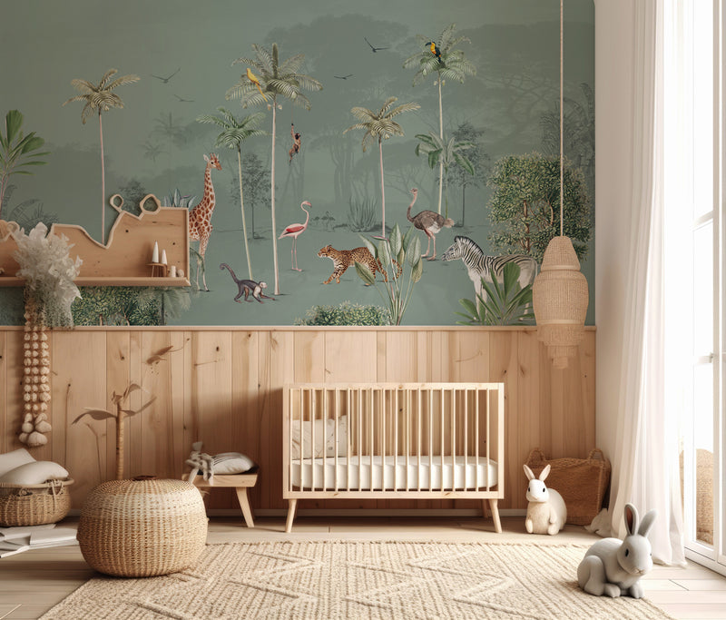 Jungle Behang - Wandgrote afbeelding - WILDLIFE'S PLAYGROUND Green