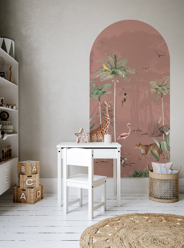 Peel and stick Arch Wallpaper Decal - Wildlife's Playground Blush