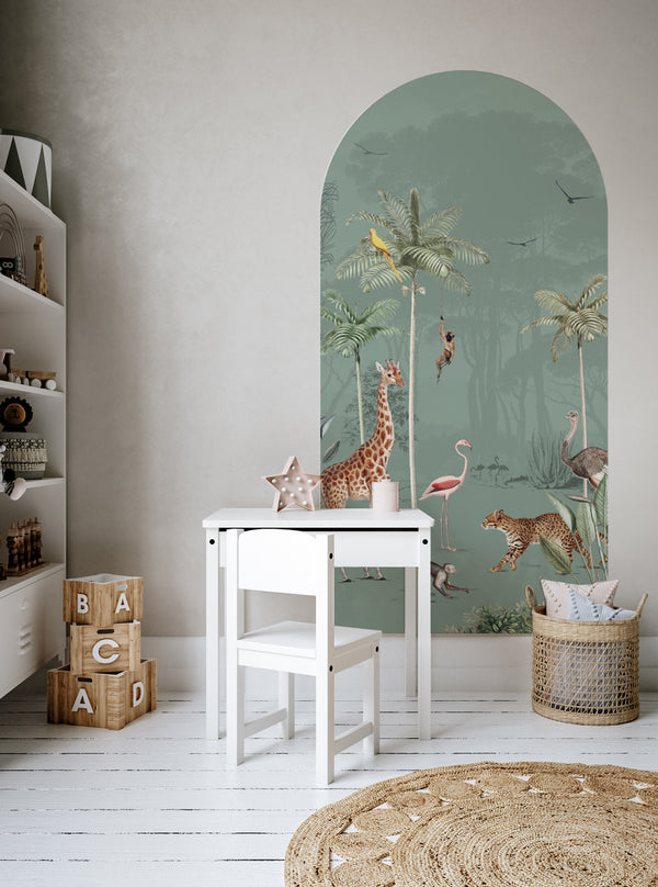 Peel and stick Arch Wallpaper Decal - Wildlife's Playground Green