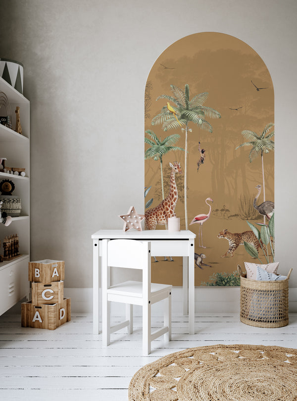 Peel and stick Arch Wallpaper Decal - Wildlife's Playground Ochre