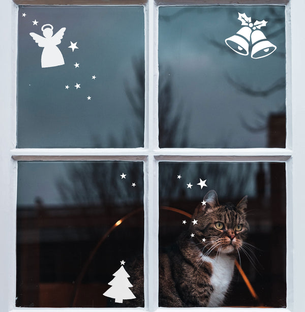 Christmas Window Sticker set - Bells, Angel & Tree