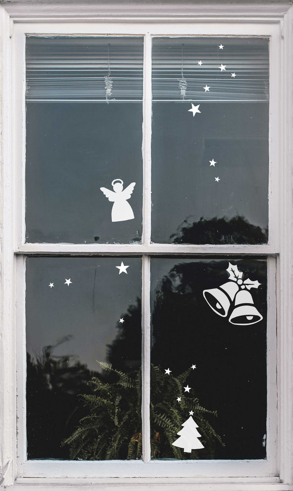 Christmas Window Sticker set - Bells, Angel & Tree